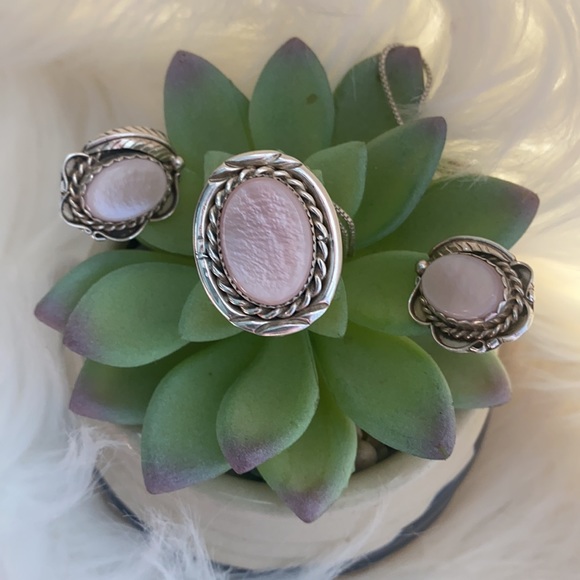 Vintage Pink Shell clip earrings & pin/necklace  Sterling 925 signed - Picture 11 of 11